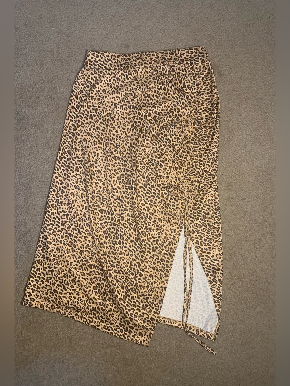 SHEIN Tan and Black Leopard Midi Skirt with Side Slit